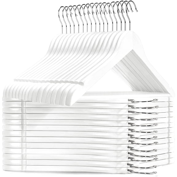 Wooden Hangers 30 Pack - Suit Hangers with 360-Degree Rotatable Hook - Smooth Natural Finish & Durable Wooden Coat Hangers - Heavy Duty Hangers for Clothes, Jacket, Shirt, Tank Top, Dress - White