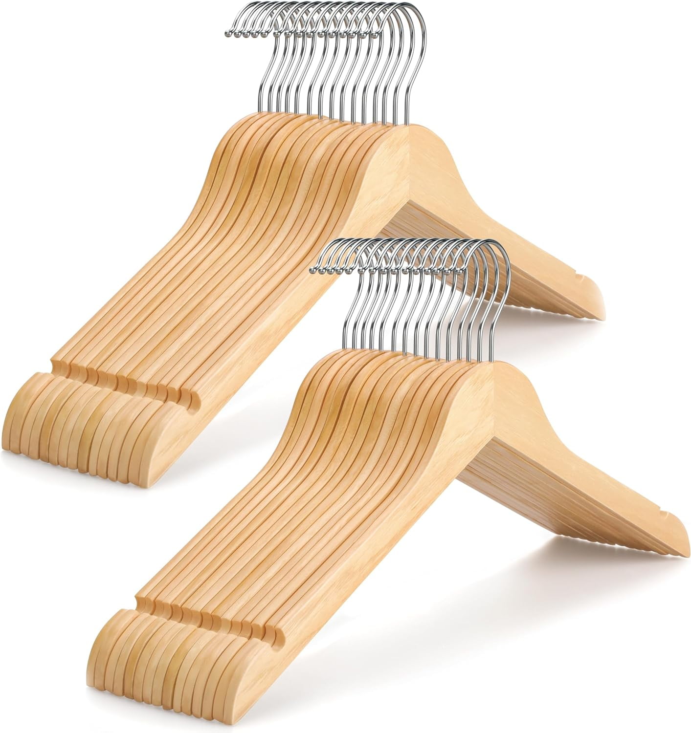 Wooden Hangers 48 Pack, 0.28-inch Slim & Durable Clothes Hangers Space Saving, Natural Wood Hanger with 360°Swivel Hook and Non-Slip Shoulder Notches for Coat,Shirt,Camisole,Dress