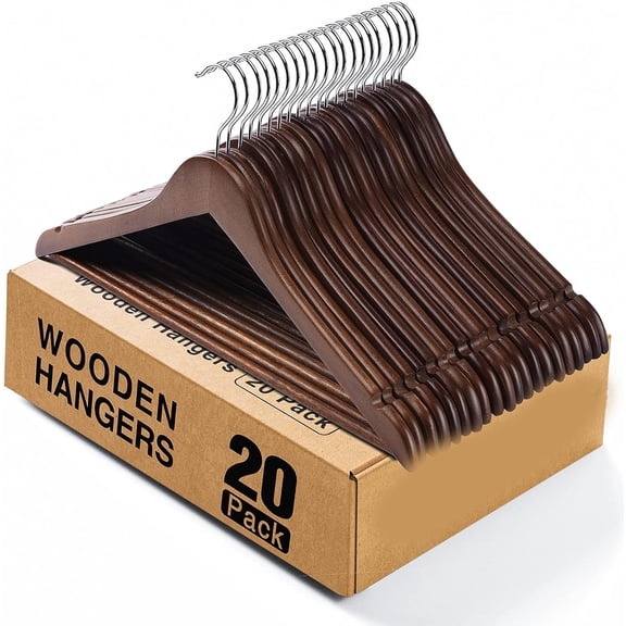 Wooden Hangers, Clothes Hanger for Daily Use, Coat Hanger for Closet, Heavy Duty Wood Hangers for Suit, Shirts, Jackets, Dress, Pant (Walnut)