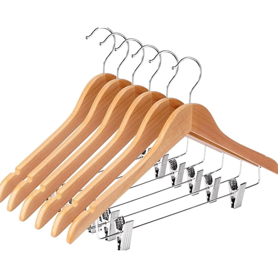 Rubber Spring Shacker Wooden Hangers with Clips Wooden Pants with Hangers,Skirt Hangers with ...