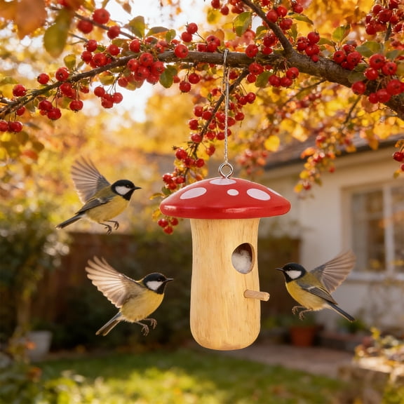 Wooden Hanging Bird House for Outside, Natural Garden Backyard Shelter for Small Birds, Decorative Nesting Box for Porch Tree Gazebo(White,C)