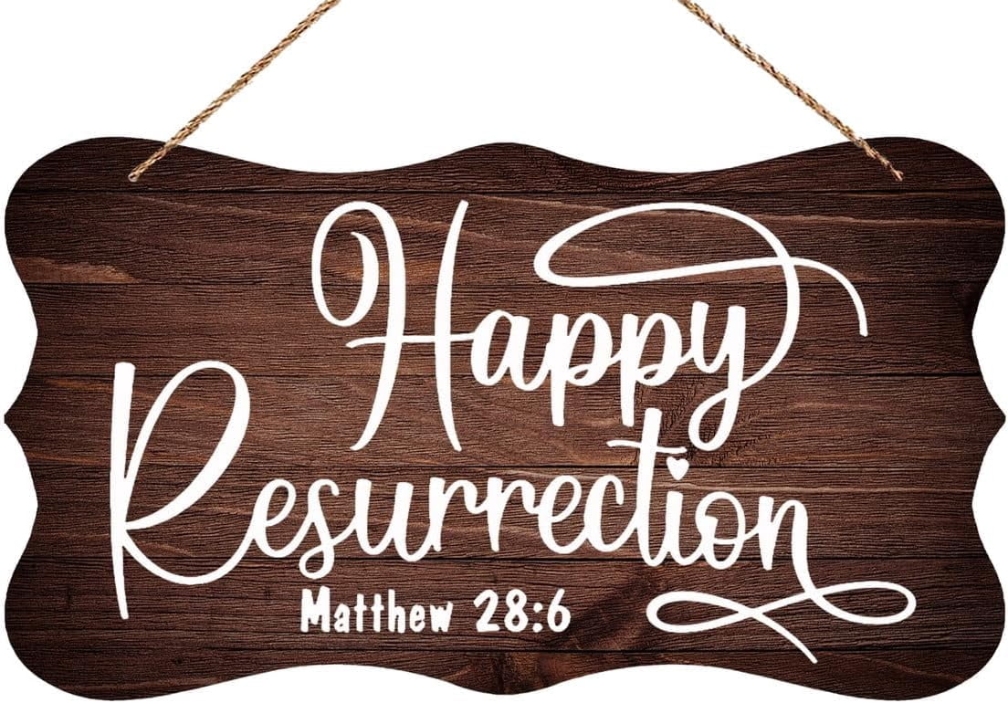 Store Sign Flashcard Wooden Hanging Christian Sign Happy Resurrection He is Risen Matthew ...