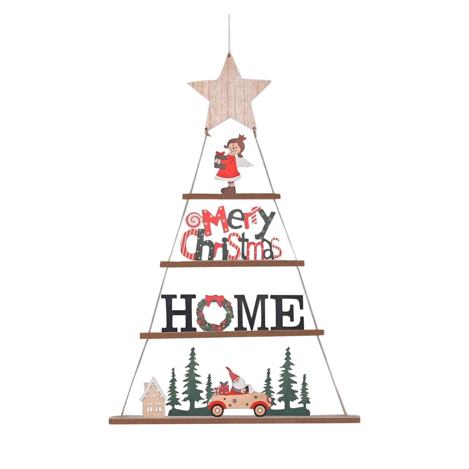 Wooden Hanging Christmas Wall Decor with Lettering Star Topper and