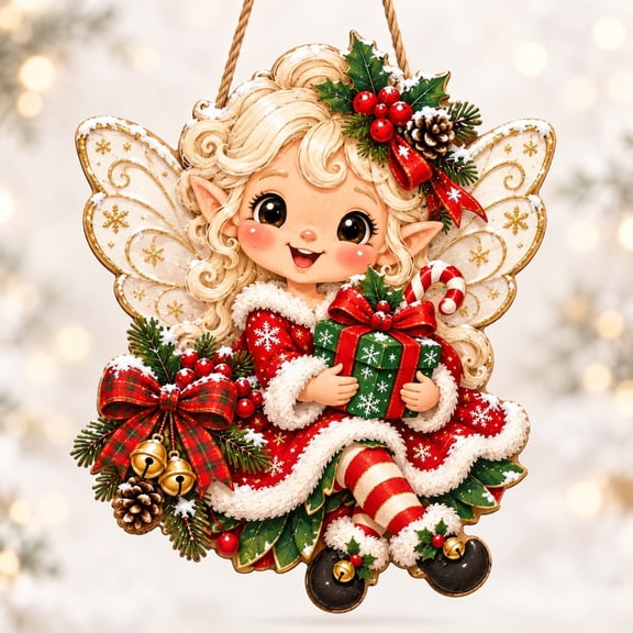 Wooden Hanging Ornament Christmas Fairy Door Decor