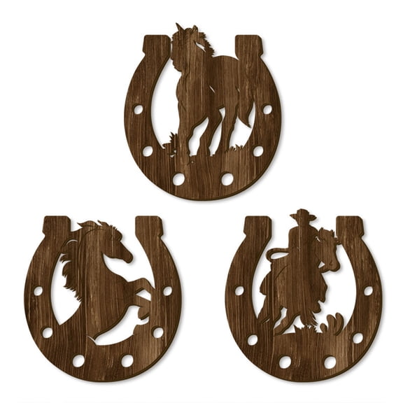 Wooden Hanging Ornaments Set Of 3 Horseshoe Shape Openwork Wall Decor For Home Farmhouse Entryway Living Room Rustic Holiday Decoration 0.26 Lb