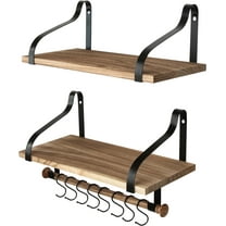 Wooden Hanging Pot Rack with 8 Hooks - Farmhouse Style Wall Mount Multifunctional Cookware Organizer Rack Kitchen Storage for Pans Utensils (Natural)