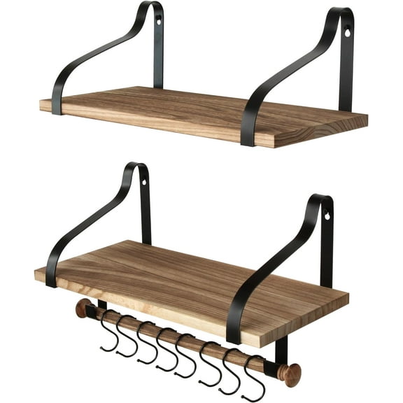 Wooden Hanging Pot Rack with 8 Hooks - Farmhouse Style Wall Mount Multifunctional Cookware Organizer Rack Kitchen Storage for Pans Utensils (Natural)