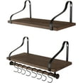 thumbnail image 1 of Wooden Hanging Pot Rack with 8 hooks - Farmhouse Style Wall Mount Multifunctional Cookware Organizer Rack Kitchen Storage for Pans Utensils (Brown), 1 of 11