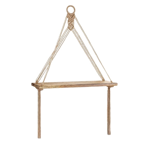 Wooden Hanging Shelf, Macrame Wall Hanging Shelf Board Bohemian Woven Rope Swing Shelf Home Book Plant Display Storage Holder Organizer for Living Room Bedroom Office, 1Pc(Yellow,16.5x5.5x21.6")
