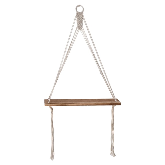 Wooden Hanging Shelf, Macrame Wall Hanging Shelf Board Bohemian Woven Rope Swing Shelf Home Book Plant Display Storage Holder Organizer for Living Room Bedroom Office, 1Pc(White,16.5x5.5x21.6")