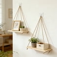 thumbnail image 1 of Wooden Hanging Shelf, Wall Display Shelf, Rope Swaying Floating Shelf For Home Storage And Decor, Rustic Style Wood Shelf For Living Room Bedroom Kitchen, 1 of 7