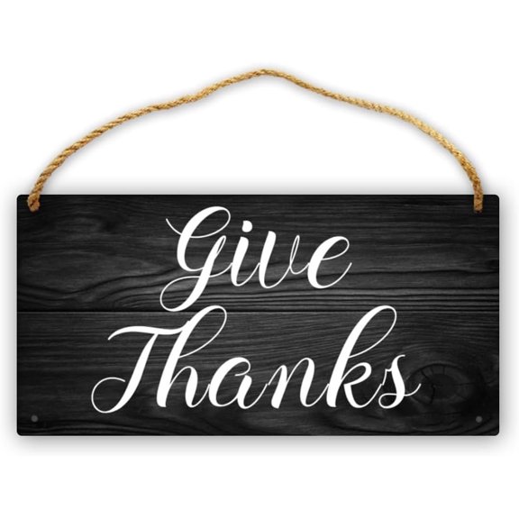 Wooden Hanging Sign, Give Thanks Grateful Inspirational Quote, Rustic Farmhouse Wall Decor, 8x12 Inch, for Living Room Bedroom Entryway Gift