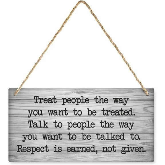 Wooden Hanging Sign Plaque Treat People The Way You Want To Be Treated Wall Decoration Rustic Wood Sign Hanging Vintage Home Decor Wooden Farmhouse Wall Decor For Living Room Decor 12" X 6"