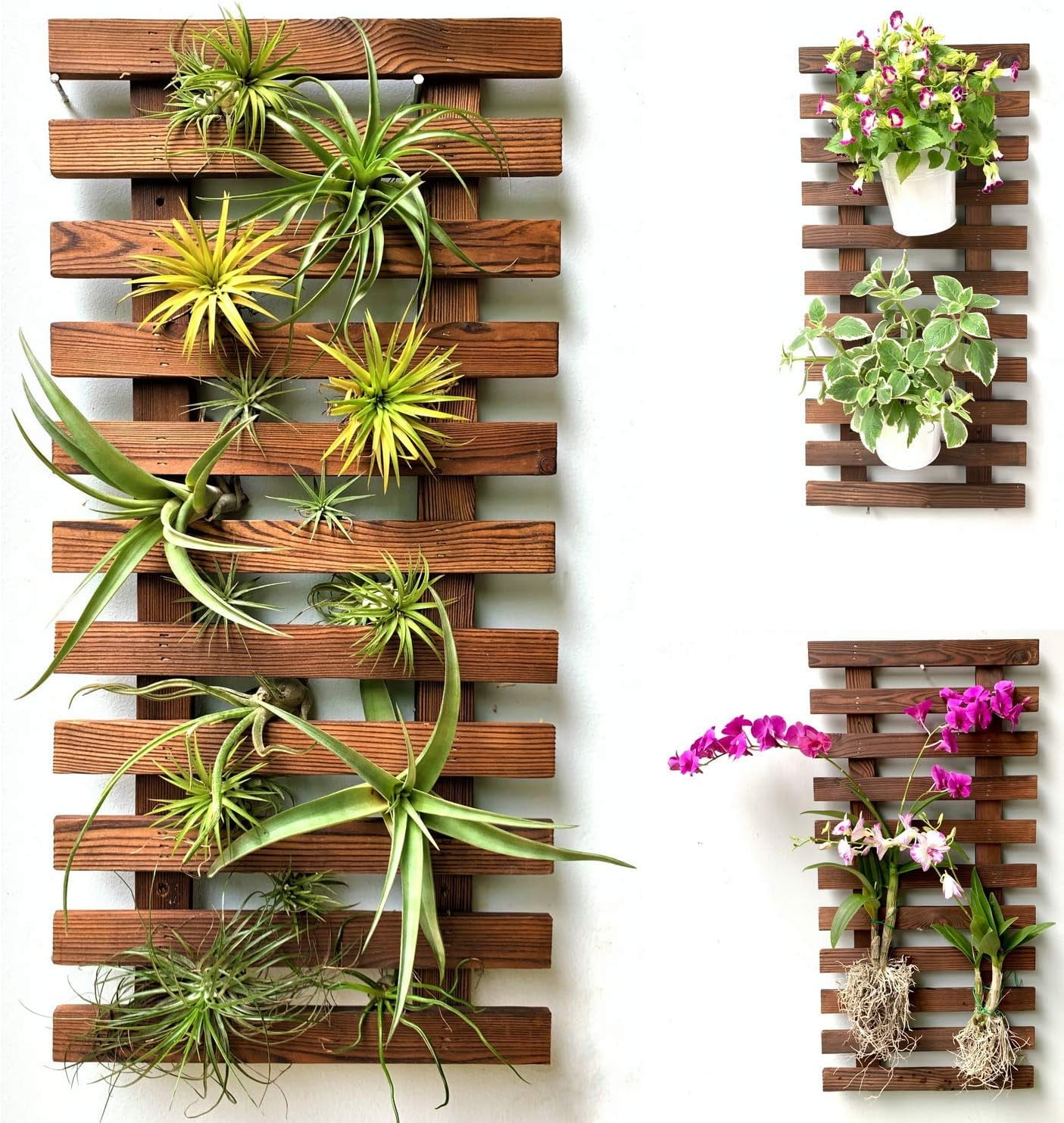 Wooden Hanging Wall Planter for Indoor Plants - 60cm (23.6") Vertical ...