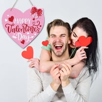 Wooden Happy Valentines Day Sign for Front Door Wall Decor Funny Ornaments, Heart Hanging Decorations Wedding Decor, Home Decorations for Indoor Outdoor Window