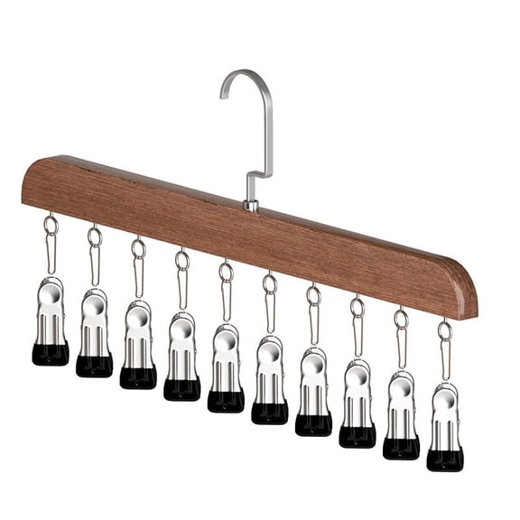 Wooden Hat Hanger with 10 Clips, Space-Saving Closet Organizer Rack, Durable Wood Holder for Baseball Caps Snapbacks Scarves Jeans Skirts Bedroom Dorm Home Daily Use