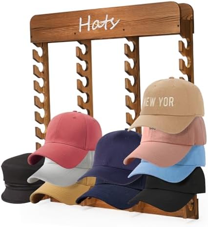 Vertical Cap Rack Wooden Hat Racks for Baseball Caps, 40-Slot Wall Mount Baseball Cap ...