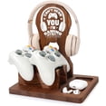thumbnail image 1 of Wooden Headphone Stand Modern Gaming Headphone Stand Vertical Wooden Holder Desk Space Saving Secure Valentine Gamer Gifts for Teen Boy, Gamer Accessories Stuff, 1 of 5