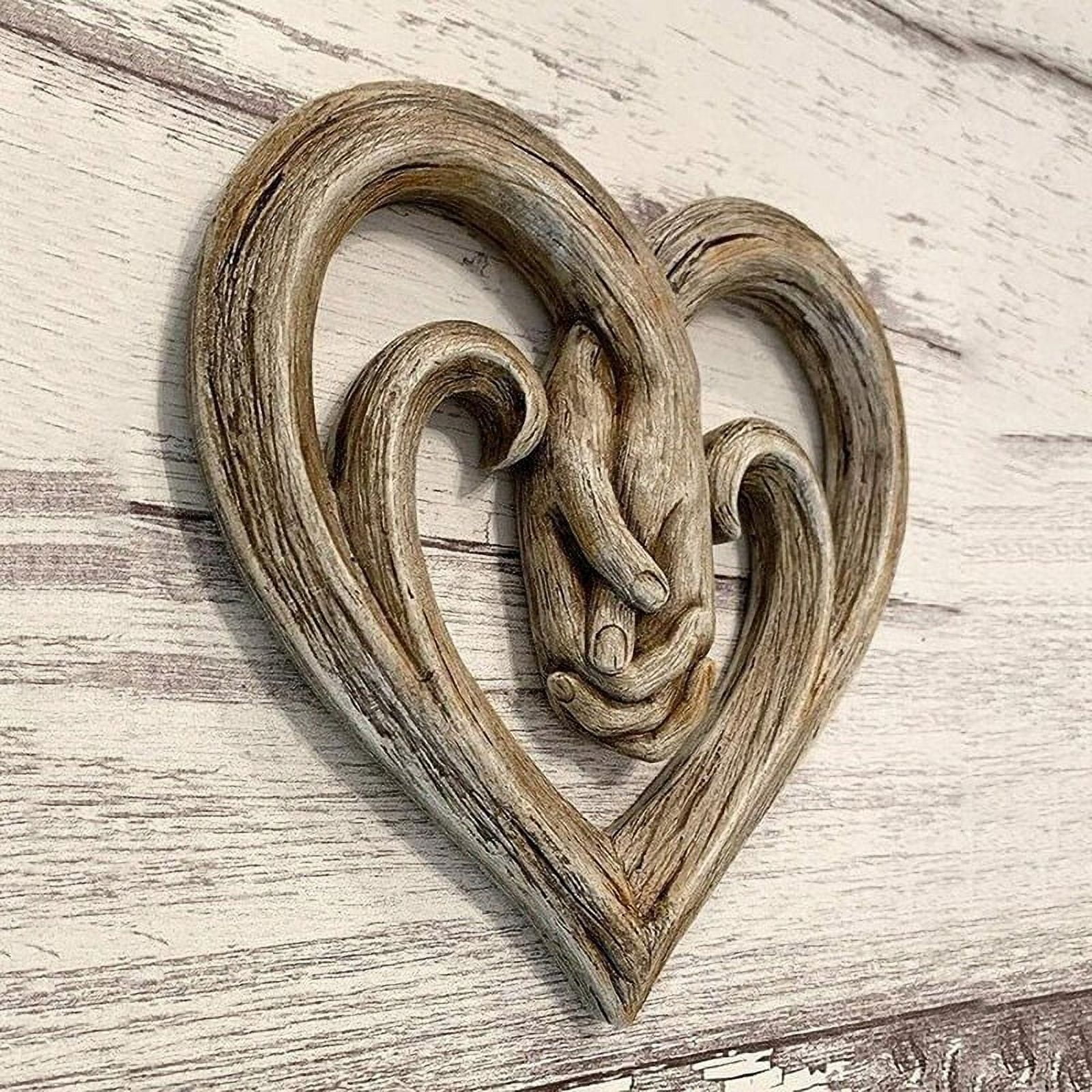 Wooden Heart Holding Hands Wall Decor Sculpture Wall Art Handshake Pendant Craft Statue Office