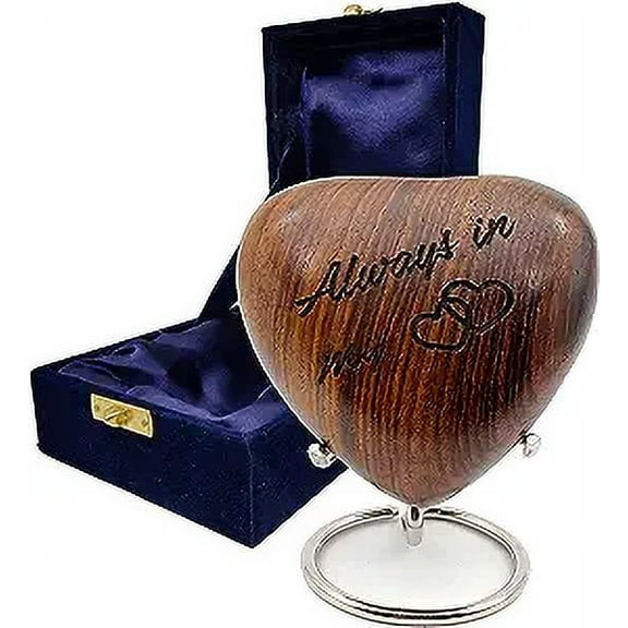 Wooden Heart Keepsake Urn - Mini Ash Urn Small Handcrafted Cremation Urn for Ashes - Tribute to Your Loved One - Perfect for Adults & Infants with Free Premium Velvet Box & Display Stand (Engraving)