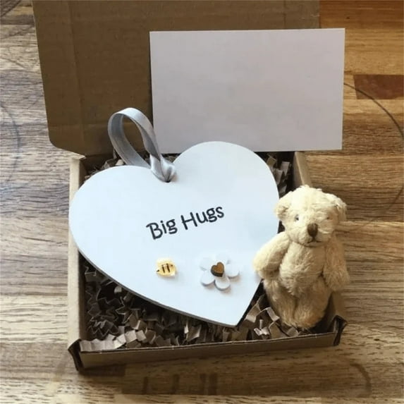 Wooden Heart Pocket Teddy Bear Gift 9cm Handcrafted Sentiment Support Cuddle Keepsake Optional Mini Plush for Get Well Thinking of You Loved One