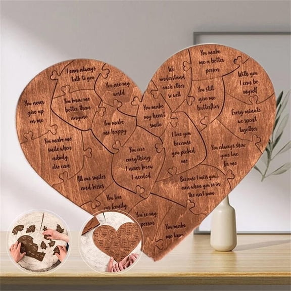Wooden Heart Puzzle, 20 Reasons Why I Love You, Valentines Day Gift For Boyfriend Girlfriend Wife Husband, 20-Piece Large Wooden Puzzle With Storage Box