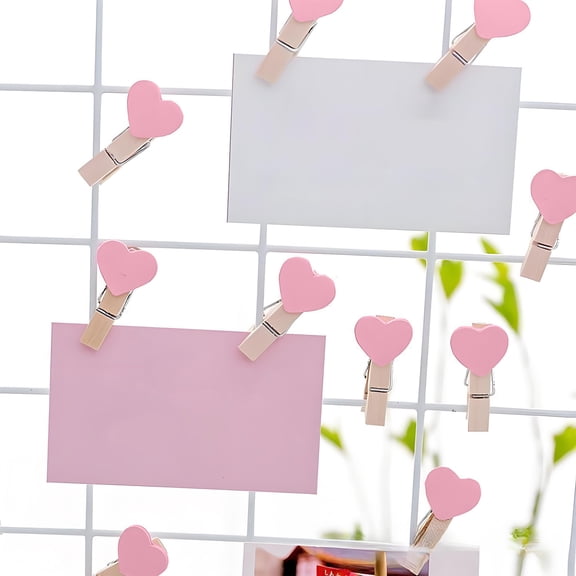 Wooden Heart-Shaped Photo Clips for Valentine’s Day Wall Decor, Romantic Hanging Memory Clips – 10-Pack Decorative Wooden Clamps for Photos Notes Gift Wrapping Bulletin Board Display