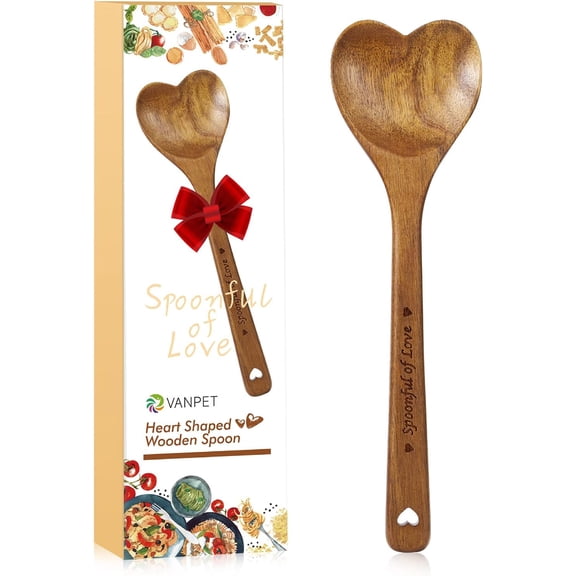 Wooden Heart Spoons - Heart Shaped Wooden Spoon Kitchenware for Cooking with Love, Unique Mother's Day Gifts for Cooks Hostesses Mom Grandma Wife Weddings House Warming Kitchen Accessories (1 PC)