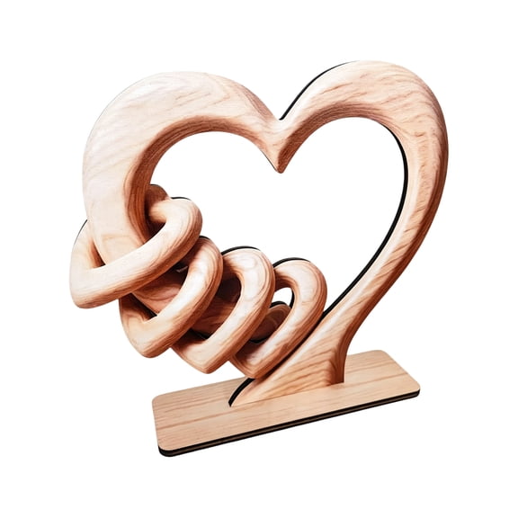 Wooden Heart Table Decor, Double Heart Wooden Table Decor, Family Unity Design Sentimental Gift for Mom Grandma Wife B