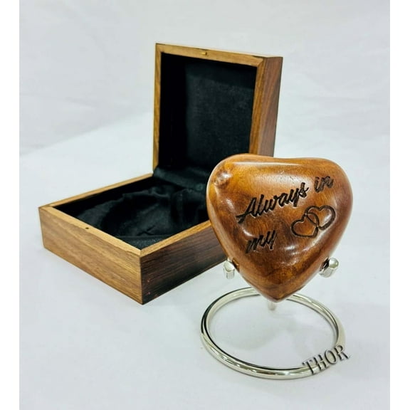 Wooden Heart Urn Keepsake Cremation Urn for Human pet Ashes Handcrafted Urn Heart Shaped - Perfect for Adults & Infants with Wooden Box & Stand 3 inch (Always in My Heart)