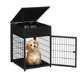 thumbnail image 1 of Wooden Heavy Duty Dog Crate Side Table Indoor Dog Kennel with Drawers Black, 1 of 6