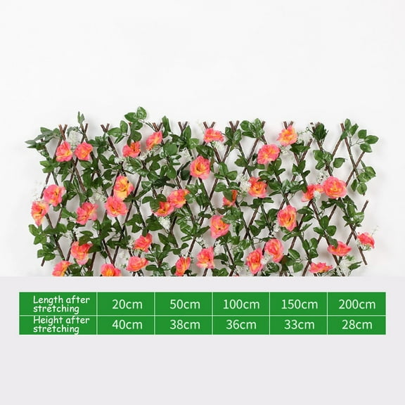 Wooden Hedge With Artificial Flowers Leaves Garden Decoration Screening Expanding Trellis Privacy Screen Retractable Fence Dark pink