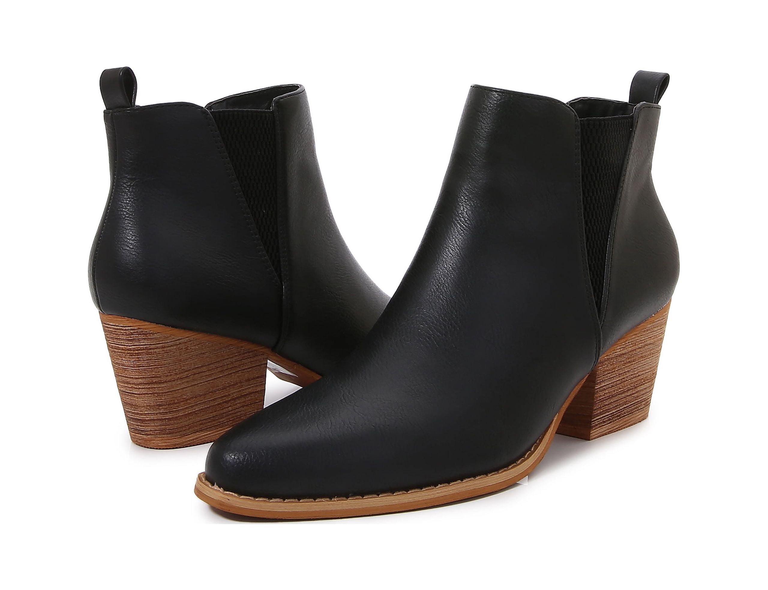 Wooden Heel Short Chelsea Ankle Boots (Black, 7)