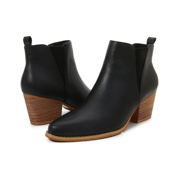 Wooden Heel Short Chelsea Ankle Boots (Black, 7)