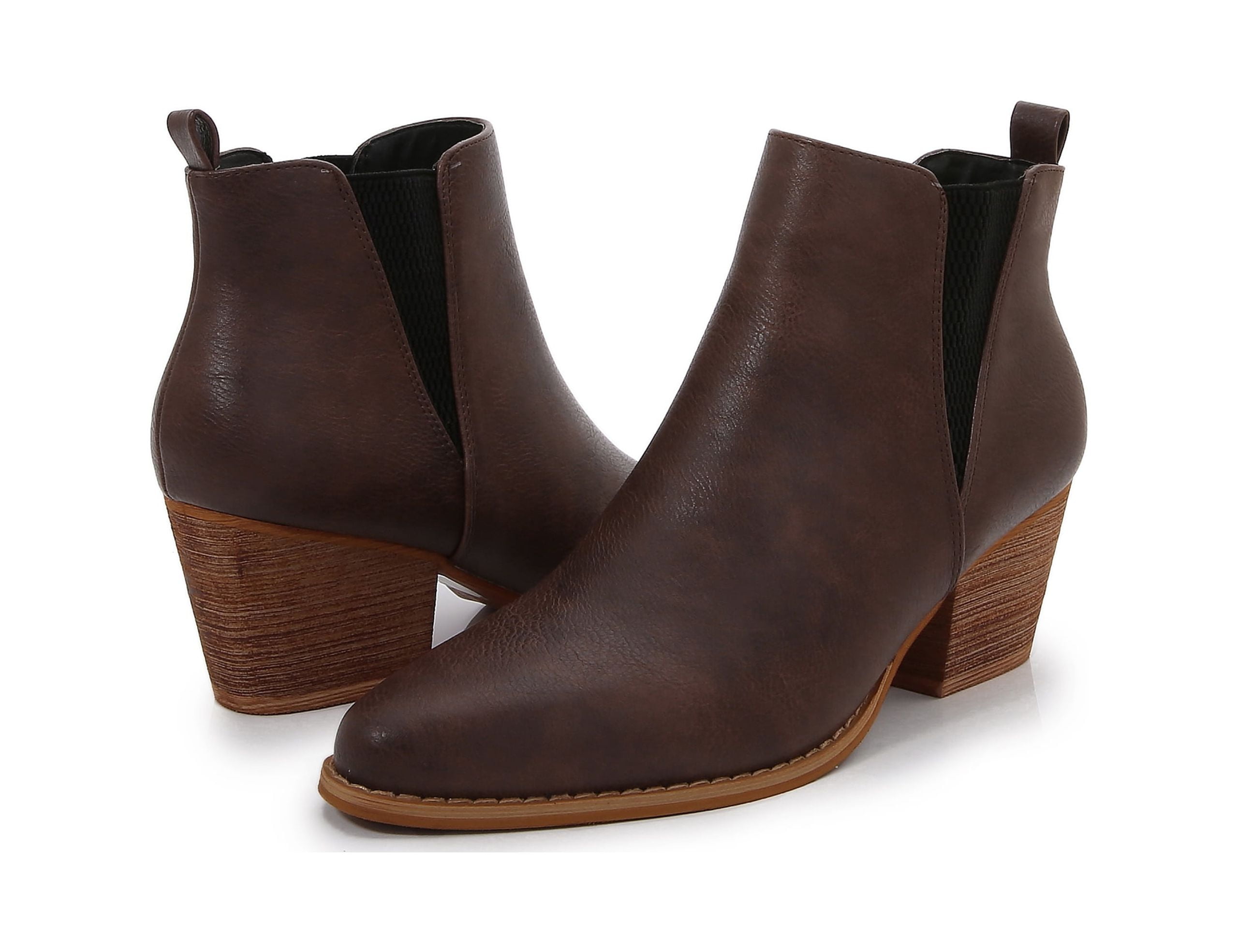 Wooden Heel Short Chelsea Ankle Boots (Mocha, 7) - Walmart.com