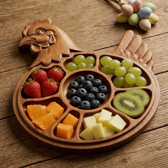 Wooden Hen Shaped Serving Tray – Rustic Chicken Platter BoardforBrunch Celebrations And Family Gatherings Natural Wood Farmhouse Style, Mango Wood Hen Serving Platter, Rustic Chicken