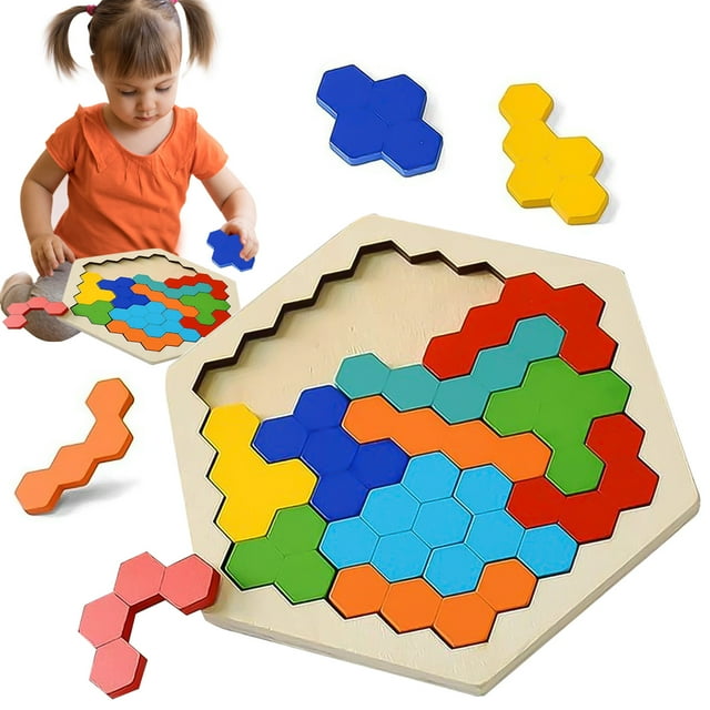 Wooden Hexagon Puzzle Block Shapes Puzzles for Kids Puzzle For Kids and ...