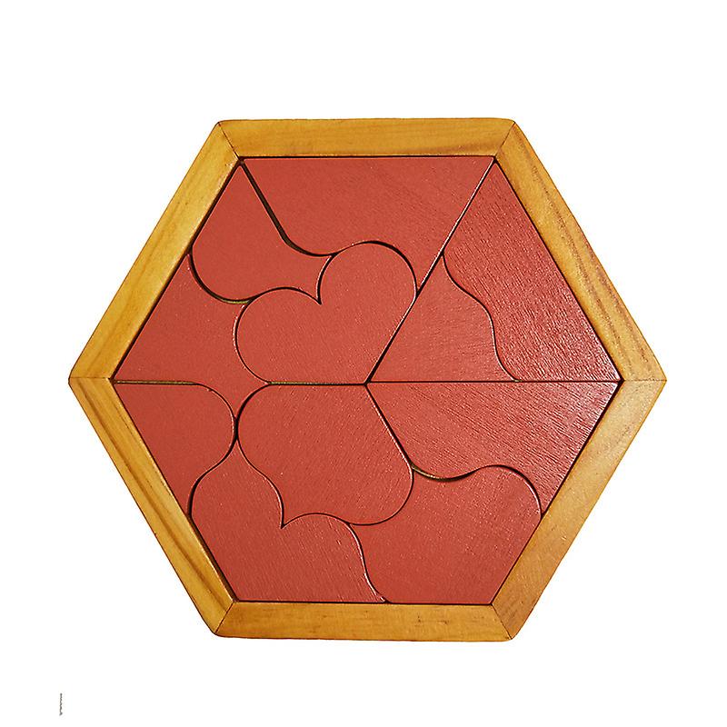 Wooden Hexagon Puzzle Shape Block Tangram Brain Teaser Toy Geometry ...