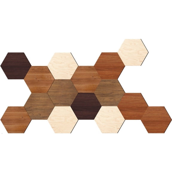 Wooden Hexagon Wall Decor, 15 Pcs Creative Removable Hexagonal Wall Stickers, DIY Modern Geometric Wood Wall Art Decor, 3D Wooden Hexagon Wall Tiles