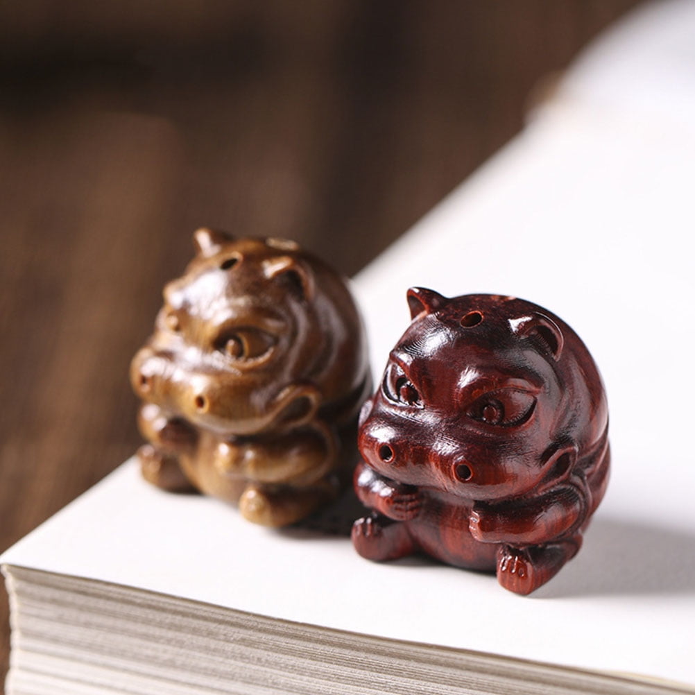 Wooden Hippo Sculpture Handmade Craft Hippo Figurine Home Hippo