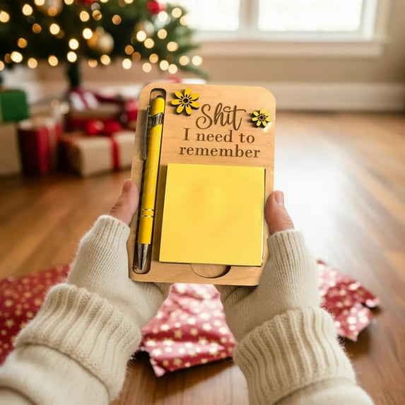 Wooden Holder Funny " I Need To Remember" Desktop Organizer (Without Pen & Sticky Notes) Humorous To Do Reminder Stationery