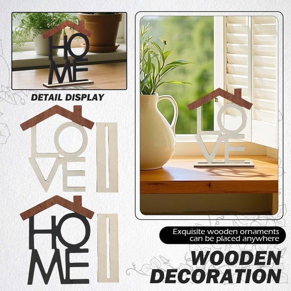 Wooden Home Decor Sign - Rustic House - Shaped Cutout With Black Lettering And Wood Stand, For Living Room, Bedroom, Entryway, Shelf Display
