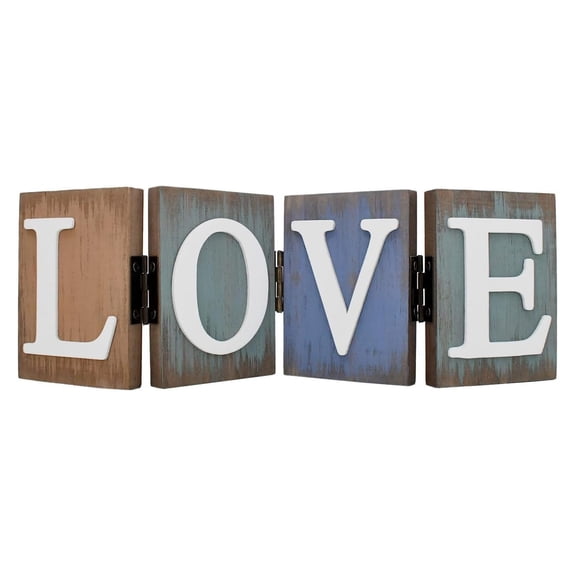 Wooden Home Sign Rustic Decorative Letters Freestanding Letter Centerpiece Folding Word Sign Wood Farmhouse Decor for Shelf Mantel Entryway Kitchen (Love)
