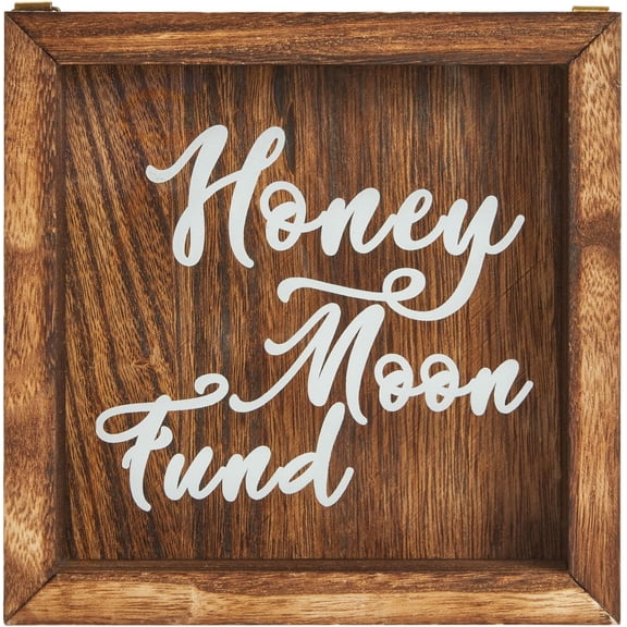 Wooden Honeymoon Fund Box - Rustic Wedding Decor Accent - Freestanding & Wall-Mounted Card Box for Honeymoon - Registry Must-Haves - 7 x 7 x 1.8 in, White