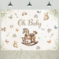 Wooden Horse Baby Shower Backdrop Oh Baby for Newborn Baby Shower Party Photography Background Vintage Kids Baby Shower Decorations Banner Portraits Photo Studio Props