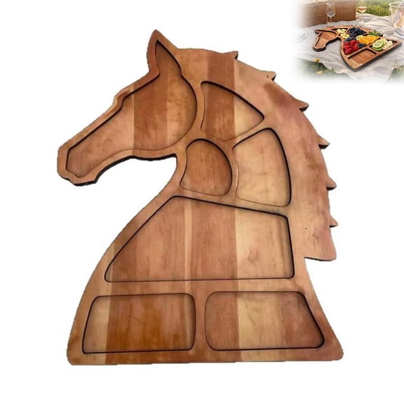 Wooden Horse Head Serving Tray Multi Compartment Platter, Versatile Serving Dish for Snacks Fruits Appetizers for Candy Charcuterie Fruit Party Buffet Catering