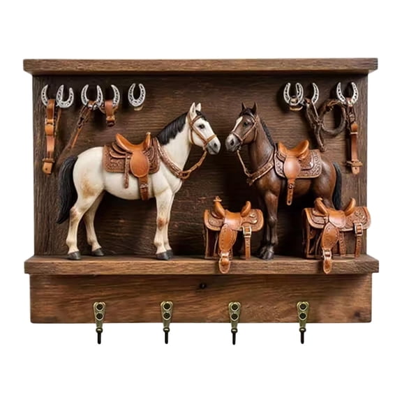 Wooden Horse Tack Key Hook Rack - Equestrian Decor for Organizing Keys and Leashes in Tack Rooms or Cabins