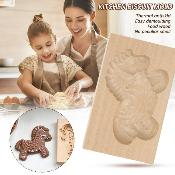 Wooden Horse Wooden Animal Cookie Molds Press Type Cutter Design Wood Biscuit Mold Good Wishes for Baking Mold Embossing Craft Decorating Tool Suitable Thanksgiving Christmas Kitchen DIY