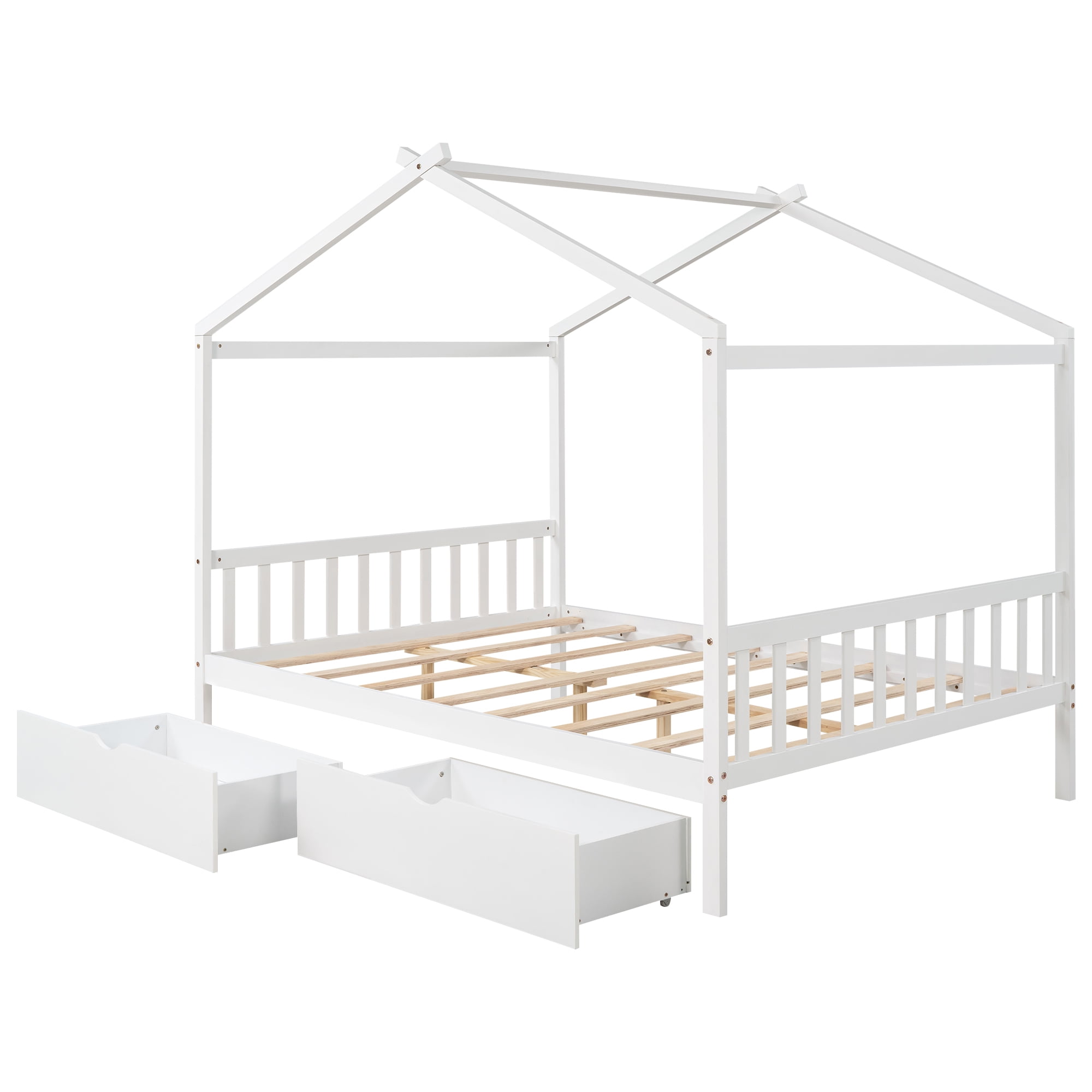 Wooden House Canopy Bed Frames Easy Assembly Wooden Slat Mattress Foundation House Platform Bed With Headboard Footboard Roof Design House Platform Bed For Bedroom