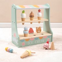 Wooden Ice Cream Playset for Kids, Baby Education Toys for 1-3 Years Old, Toddler Toys Pretend Play Set with Display Shelf – Colorful Kids Play Food for Early Learning